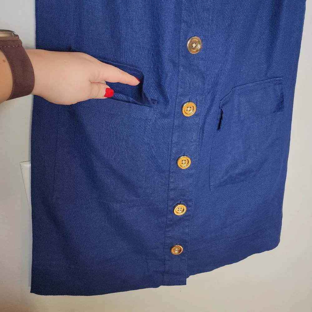 NWT J. Crew‎ 100% Linen Blue Sleeveless Button Shift Mini Dress Size XS - Picture 11 of 15